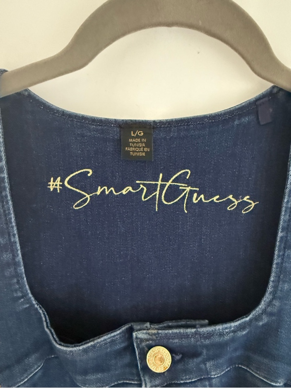GUESS Stretch Denim Mini Dress Gold Button Front Structured Waist Y2K Jean Dress - Picture 10 of 17
